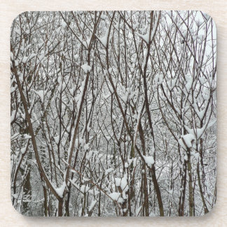 Posavasos Resumen de invierno de ramas cubiertas de nieve