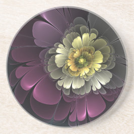 Posavasos Resumen de la flor fractal gris purpur moderna