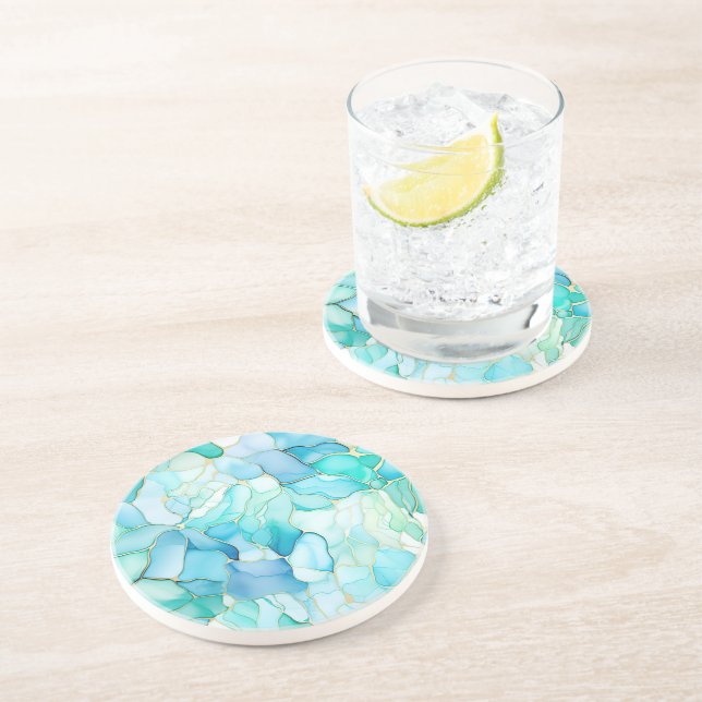 Posavasos Resumen de mármol azul de Aqua (Lado)