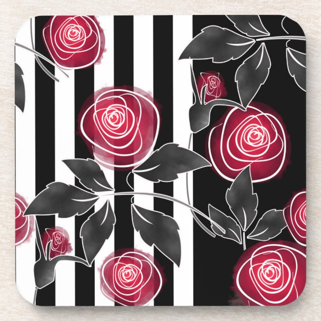 Posavasos Resumen de rosas rojas modernas hojas esbozadas (Frente)