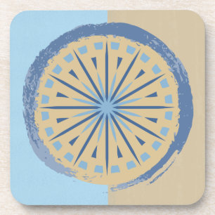 Posavasos Resumen Diseño de Círculo Azul y Tan Starburst
