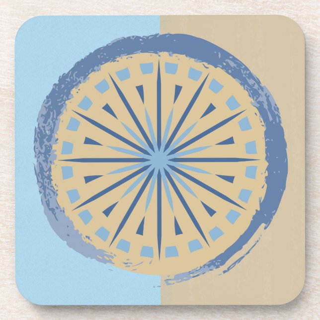 Posavasos Resumen Diseño de Círculo Azul y Tan Starburst (Frente)