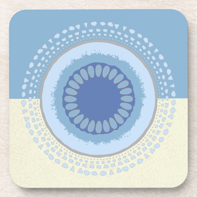 Posavasos Resumen Diseño de círculo de flores azules y crema (Frente)