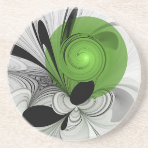 Posavasos Resumen en blanco y negro con arte fractal verde