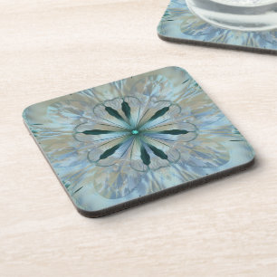 Posavasos Resumen Flor Fractal Verde azulado Gris azul blanc