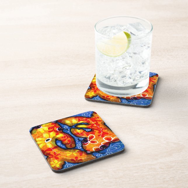 Posavasos Resumen Floral Koi Fish Naranja Rojo amarillo (Lado Derecho)