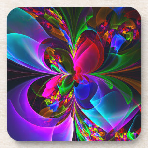 Posavasos Resumen floral moderno Patrón azul rojo del arte #