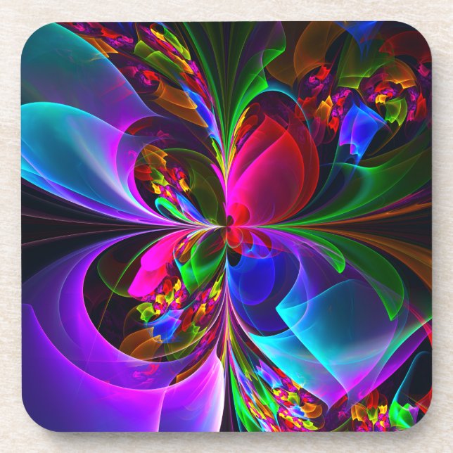 Posavasos Resumen floral moderno Patrón azul rojo del arte # (Frente)