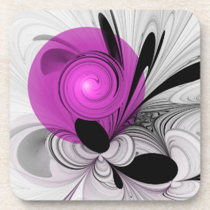 Posavasos Resumen Gris Negro Con Arte Fractal Magenta