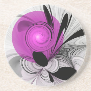 Posavasos Resumen Gris Negro Con Arte Fractal Magenta