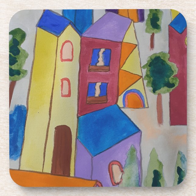 Posavasos Resumen La montaña plástica de la aldea de verano (Frente)