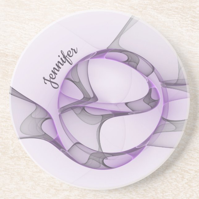 Posavasos Resumen moderno Art Fractal Lavender Gris Nombre p (Frente)