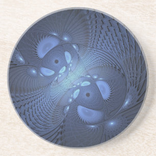 Posavasos Resumen moderno Arte Fractal Dusk Azul trendy