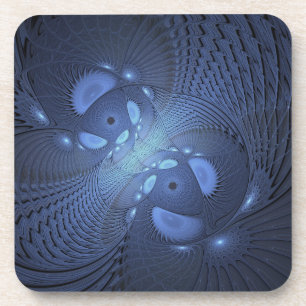 Posavasos Resumen moderno Arte Fractal Dusk Azul trendy