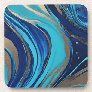 Posavasos Resumen moderno Flujo Art-Azul y Oro-