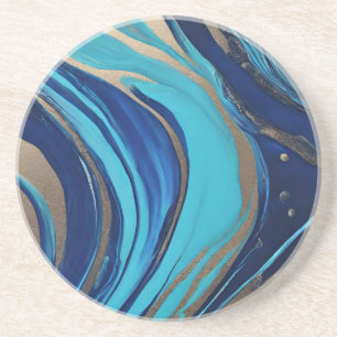 Posavasos Resumen moderno Flujo Art-Azul y Oro-