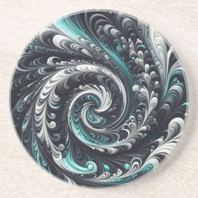 Posavasos Resumen Moderno Swirling Green, Silver y Black (Frente)