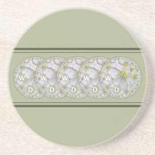 Posavasos Resumen monogramado de la flor de margarita gris a