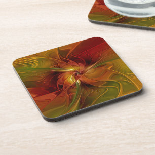 Posavasos Resumen Naranja rojo Brown Flor de arte fractal ve