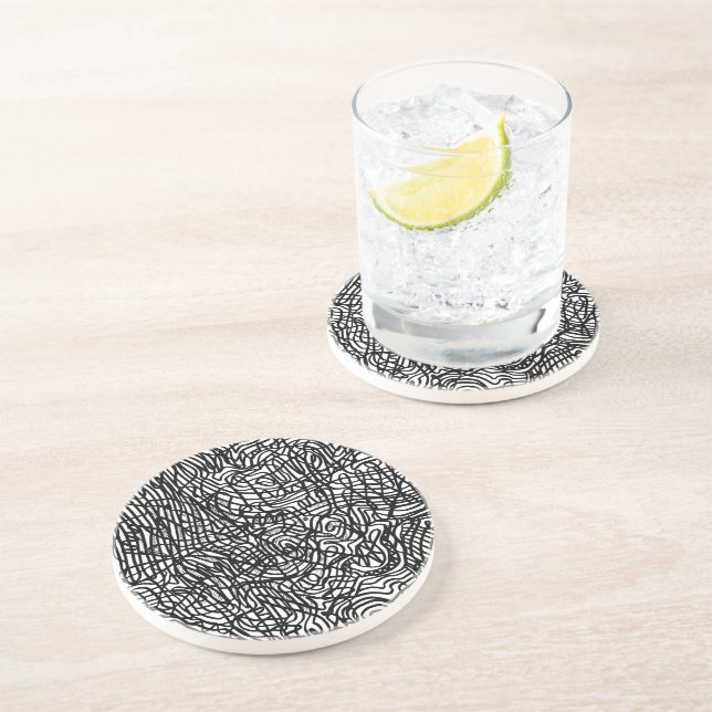 Posavasos Resumen Piedra de arena del patrón de líneas blanc (Lado)