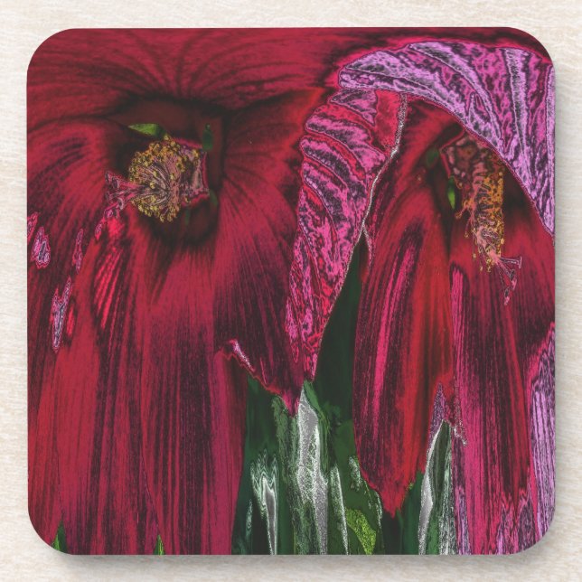 Posavasos Resumen Red Hibiscus Floral Cork Coaster Set (Frente)