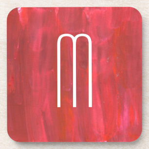 Posavasos Resumen Rojo Rústico con Monograma inicial