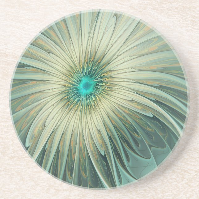 Posavasos Resumen Sage Green Fantasy Flower Fractal Art (Frente)