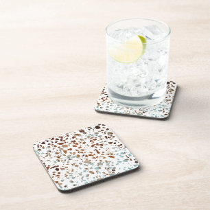 Posavasos Resumen Terrazzo Mosaic Rust Brown & Blue Pattern