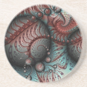 Posavasos Resumen Vivid Fantasy Fractal Art Brown Blue