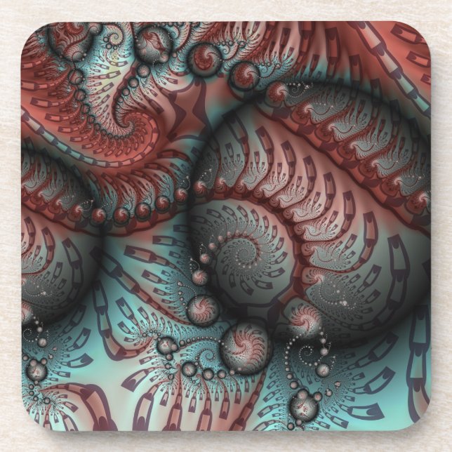 Posavasos Resumen Vivid Fantasy Fractal Art Brown Blue (Frente)