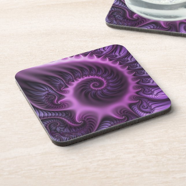 Posavasos Resumen Vivid Guay Pink Purple Fractal Art Spiral (Lado Izquierdo)