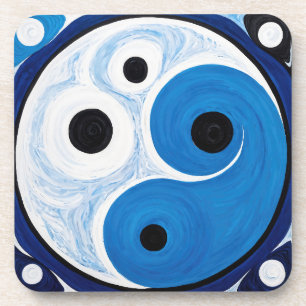 Posavasos Resumen Yin Yang: Azul y blanco modernista