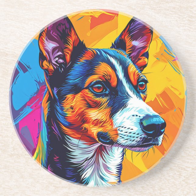 Posavasos Retrato abstracto de perro Basenji (Frente)