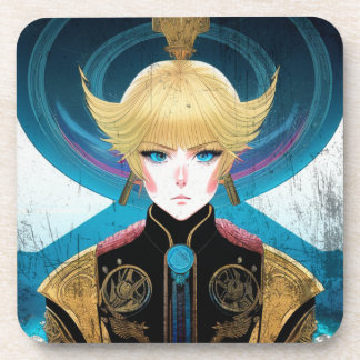 Posavasos Retrato de Anime de Armadura Dorada Futurista Sci-