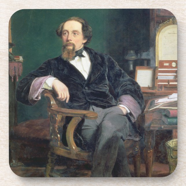 Posavasos Retrato de Charles Dickens (aceite en lona) (Frente)