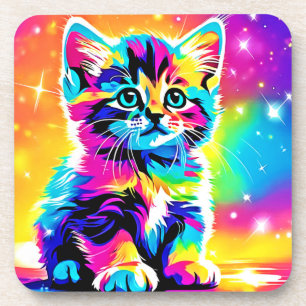 Posavasos Retrato de Gatito Arcoiris