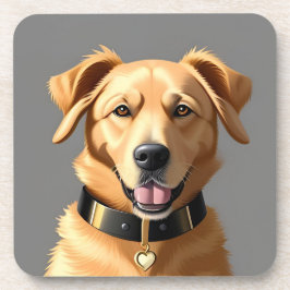 Posavasos Retrato de Golden Retriever con collar negro