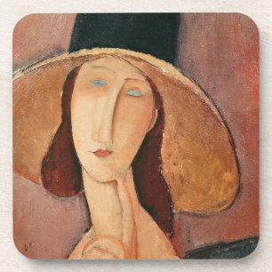 Posavasos Retrato de Jeanne Hebuterne en un gran gorra