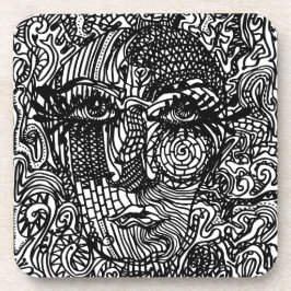 Posavasos Retrato de la línea trippy en blanco y negro