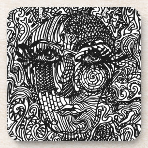 Posavasos Retrato de la línea trippy en blanco y negro