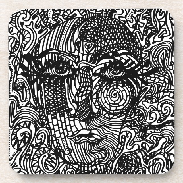 Posavasos Retrato de la línea trippy en blanco y negro (Frente)