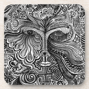 Posavasos Retrato de la línea trippy en blanco y negro