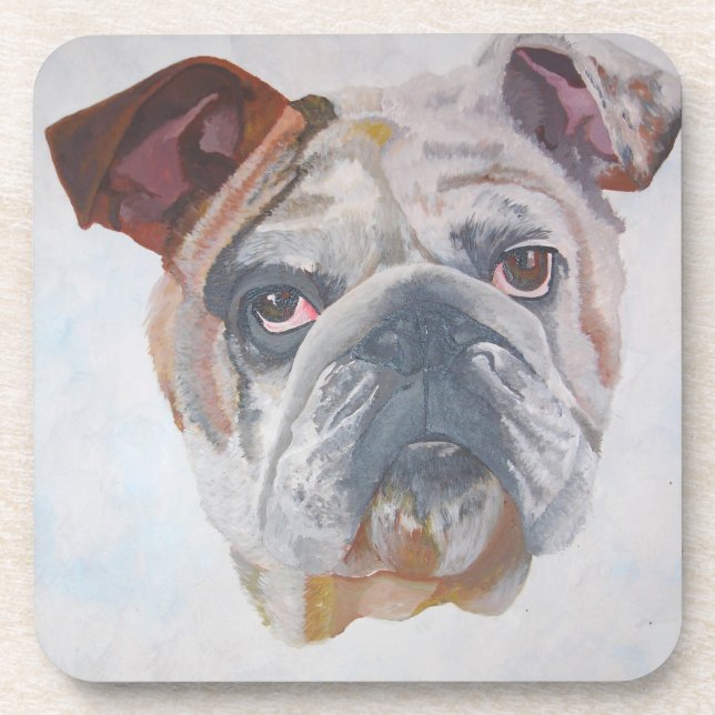 Posavasos Retrato de Mascota artístico de Bulldog estadounid (Frente)