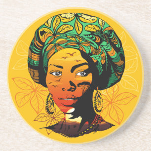 Posavasos Retrato de mujer africana con puesta de sol