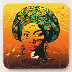 Posavasos Retrato de mujer africana con puesta de sol