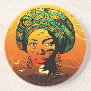 Posavasos Retrato de mujer africana con puesta de sol