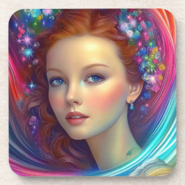 Posavasos Retrato de pelo arcoiris encantado