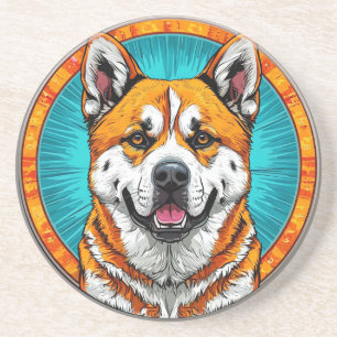 Posavasos Retrato de perro con fondo inspirado en mosaico