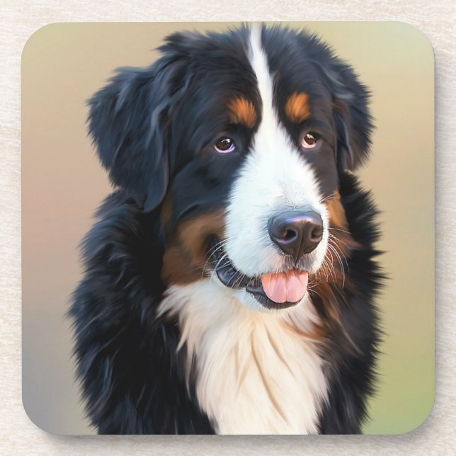 Posavasos Retrato de perro de montaña bernés (Frente)
