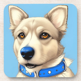 Posavasos Retrato de primer plano de un perro con collar azu